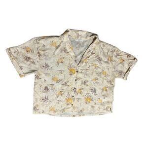Prana Floral Short Sleeve Blouse - Cream and Yellow